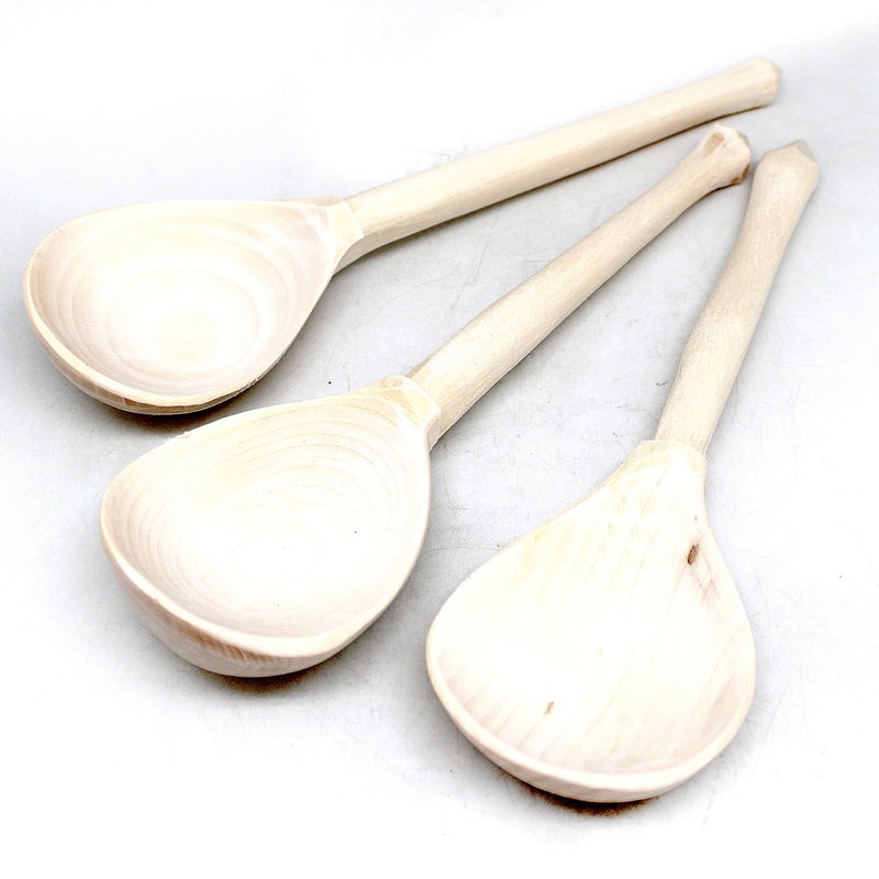 Wooden Spoons 3-Piece Set – Old World Unpainted Natural Wood 8-Inch Kitchenware and Home Decor – Handmade from Linden Wood Ready to be Painted or Perfect as a Gift Make-It-Take-It
