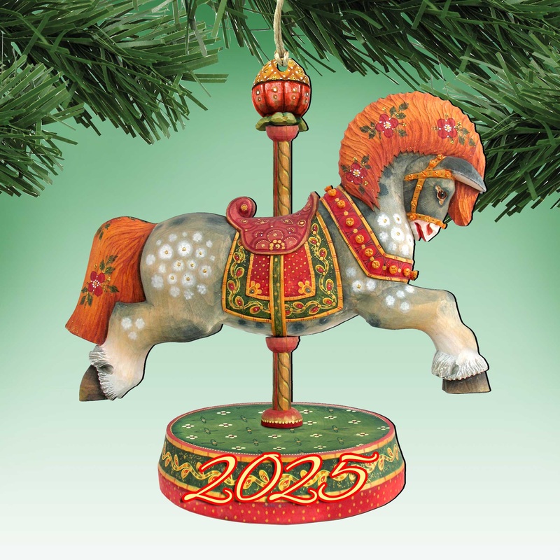 2025 Dated Carousel Horse Wooden Ornaments by  – Carousel Holiday Decor – 8114041-2-D25