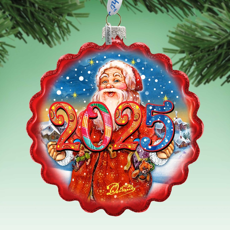 2025 Dated Celebration Santa Wreath Glass Ornament by  – Christmas Decor – 759-040-D25