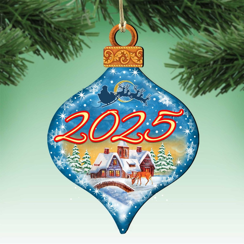 2025 Dated Christmas Train Wooden Ornaments by G. DeBrekht – Christmas Santa Snowman Decor – 8112182-D25