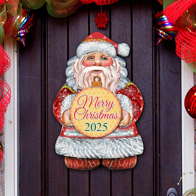 2025 Dated Merry Christmas Santa Door Hanger by  – Christmas Santa Snowman Decor – 8117810H-MC-D25