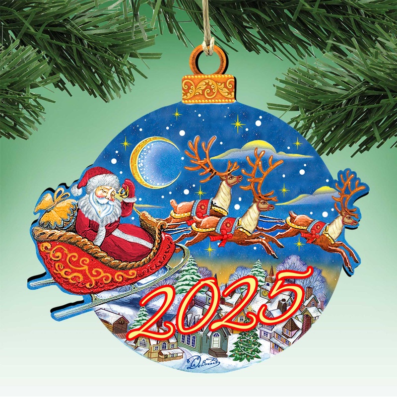 2025 Dated Up-Up and Away Christmas Wooden Ornaments by  – Christmas Santa and Snowman Decor – 8112160-D25