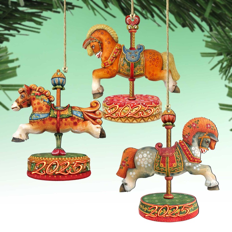 2025 Dated Wooden Carousel Ornaments Set of 3 by  – Christmas Decor – 8100087S3-D25