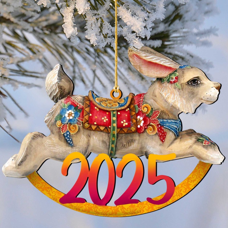 2025 Rocking Bunny Dated Wooden Ornaments by G. DeBrekht – Christmas Decor – 8144503-D25