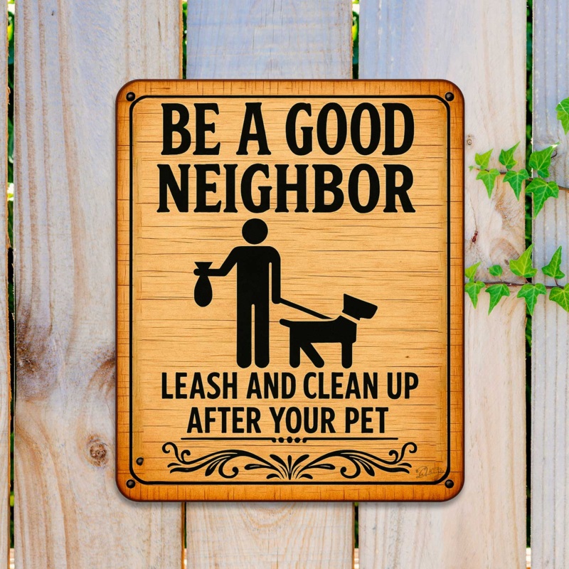 Be a Good Neighbor Wooden Sign  Leash and Clean Up After Your Pet  Handcrafted Outdoor Yard Sign by Designocracy – 961065