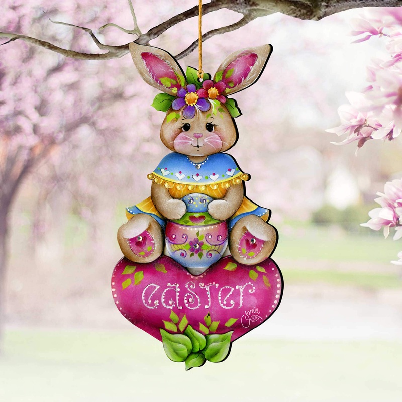 Easter Bunny Wooden Ornaments – Handcrafted Easter Decor – Bunny Art by Jamie Mills-Price – 8652826