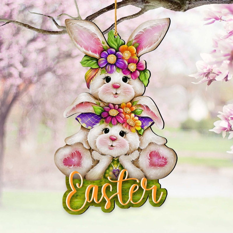 Handcrafted Easter Tree Decor – Easter Bunny Wooden Ornaments – Spring Home Decorations by J. Mills-Price – 8652829