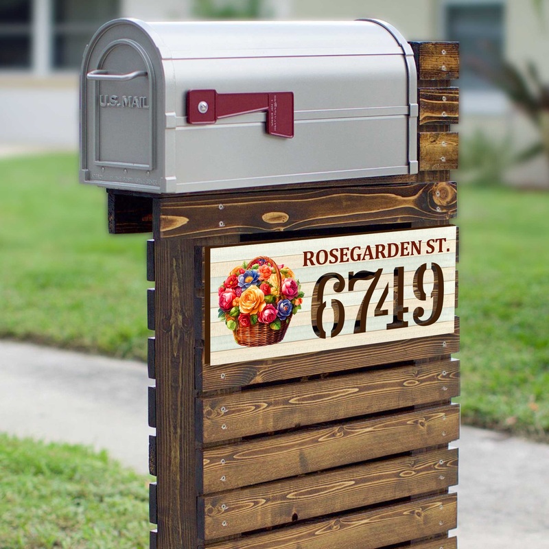 Handcrafted Floral Basket Address Sign  Custom House Number & Street Name Plaque  Horizontal Address Plaque for Porch or Entryway MA989832-2