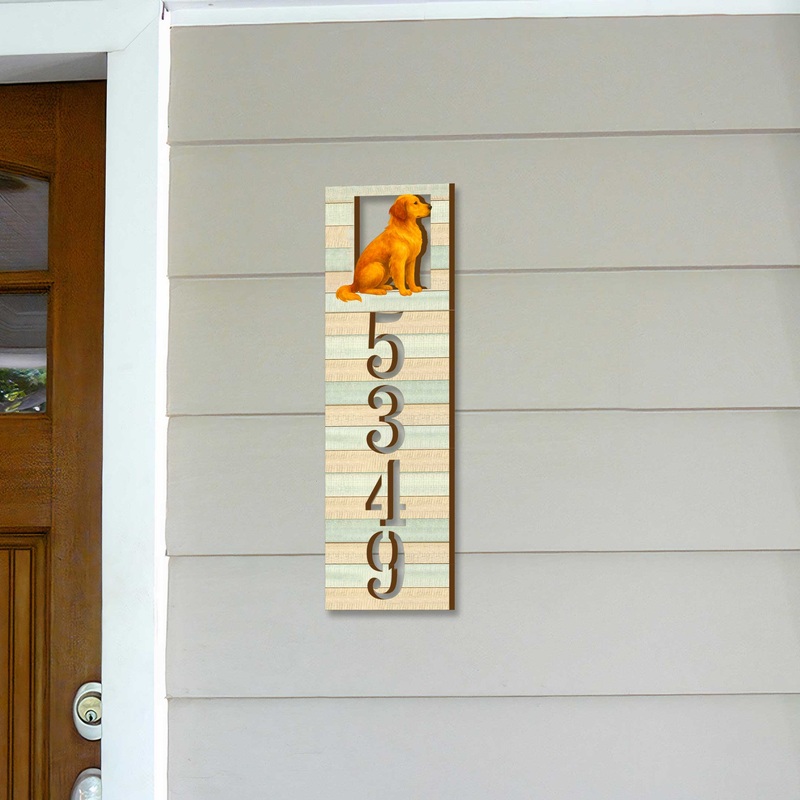 Handcrafted Golden Dog House Number Sign  Custom Home Handcrafted Wooden Address Sign MA989827