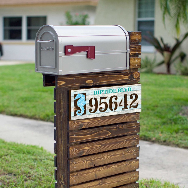 Handcrafted Seahorse Nautical Address Sign  Custom House Number & Street Name Plaque  Horizontal Address Plaque for Porch or Entryway MA989814-2