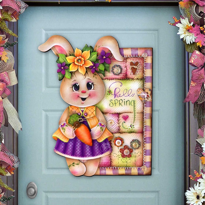Handcrafted Spring Bunny Front Door Decor  Spring Home Decor – Rustic Easter Door Hanger by J. Mills-Price – 8652827H