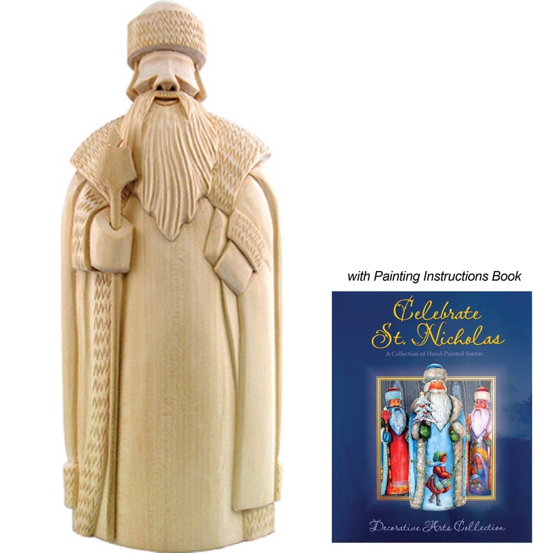 Make It Take It: Painting Instruction Artistry Book with St. Nicholas WOODCARVED Santa Figurine by G. DeBrekht – U21001-BOOK