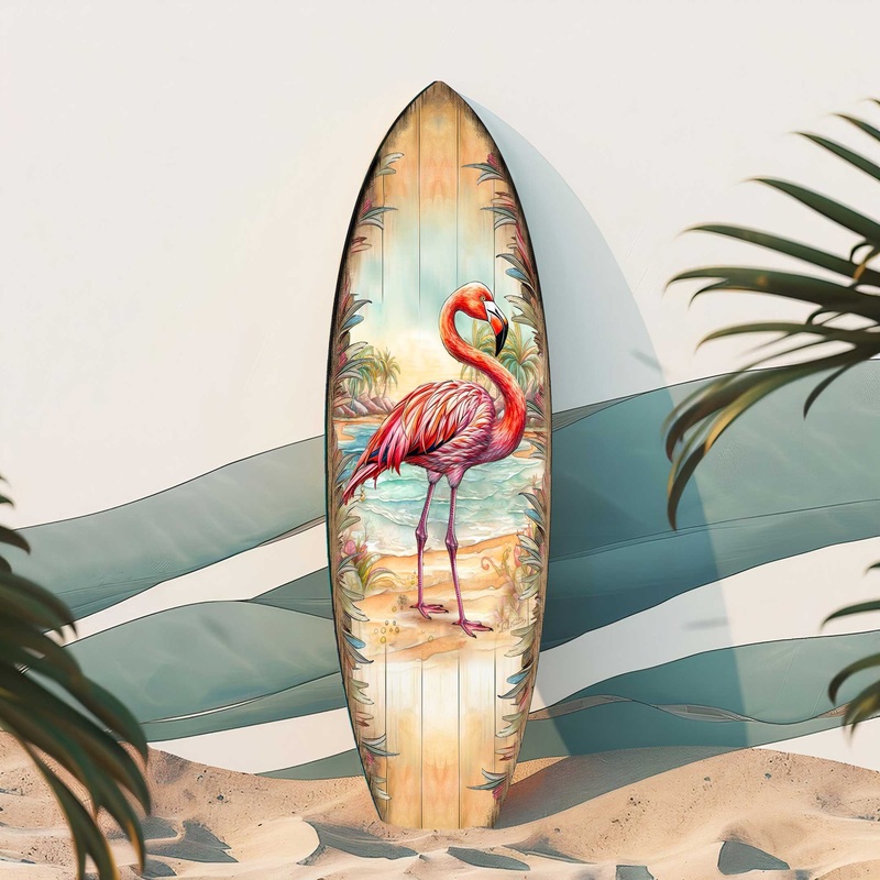 Pink Flamingo Surfboard Wall Art by G. DeBrekht  Handcrafted Tropical Coastal Wall Dcor  8490146HS