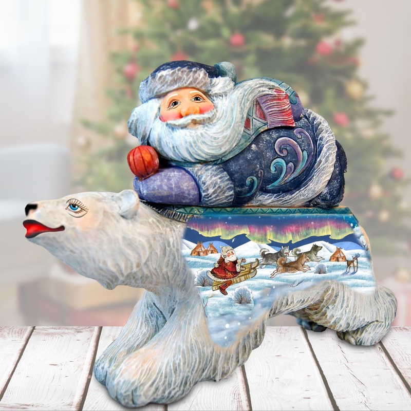 Polar Express Santa Surprise Box Handcrafted Christmas Figurine G. DeBrekht Reserve – Christmas Santa Snowman Decor – 511473