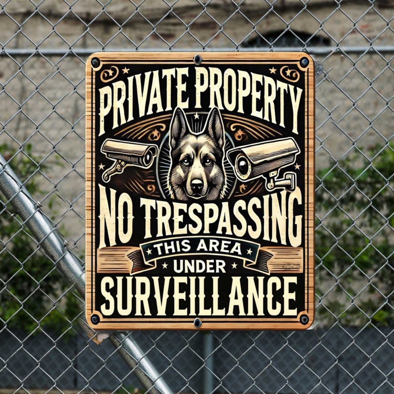 Private Property No Trespassing Surveillance Wooden Sign  Handcrafted Rustic Dog Security Sign by Designocracy  Indoor & Outdoor Dcor – 961064