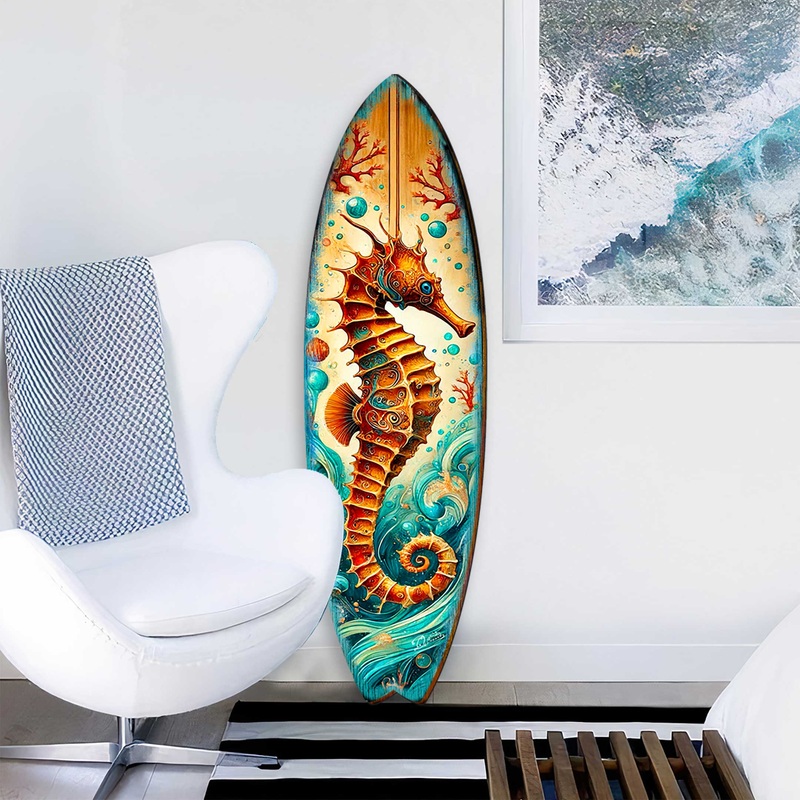 Seahorse Coastal Surfboard Wall Art  Handcrafted Wooden Ocean Decor by   Indoor Outdoor Beach House Accent  8490147HS