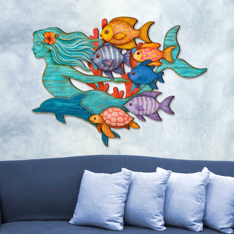 Tropical Mermaid Coastal Wall Art Decor by G. Debrekht – Coastal Sea-Life Decor – 81985144F