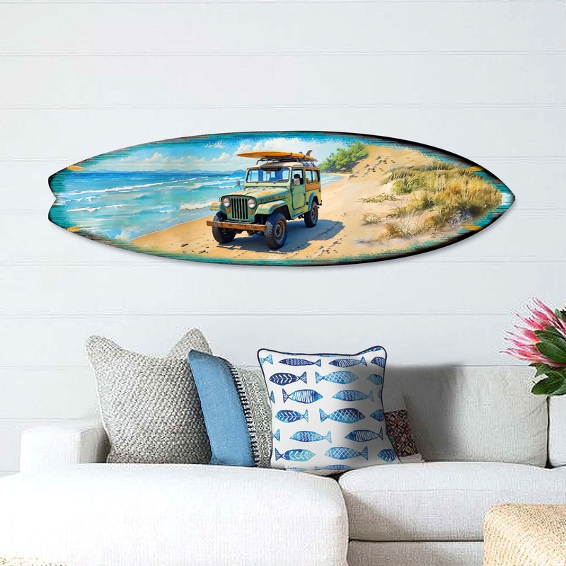 Vintage Beach Jeep Surfboard Wall Art  Handcrafted Coastal Decor for Beach House & Surf-Inspired Spaces – 8490143HS