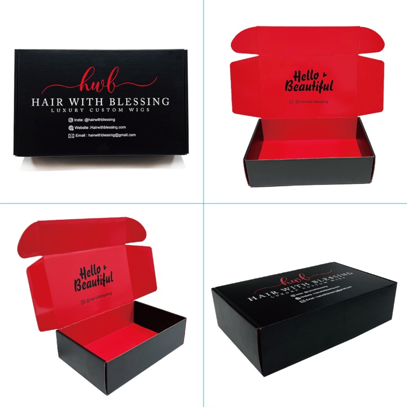 2022 Wholesale Large Black Cardboard Paper Mailing Apparel Box Custom Logo Printed Corrugated Shipping Packaging Box for Wig – Black Packaging Box and Black Corrugated Shipping Box price
