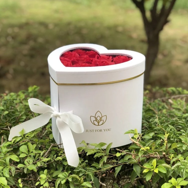 Pink Red White Double Layer Custom Heart Shape Paper Gift Luxury Rose Flower Custom Heart Box for Mothers Box – Heart-Shaped Paper Gift Box and PVC Casement Box with Ribbon price