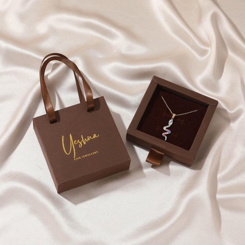 Jewelry Box Storage Bracelet Necklace Earring Case Satin Handle Square Paper Cardboard Gift Sliding Brown Packaging Box Jewelry – Jewelry Box with Logo<br />Je and Necklace Box price