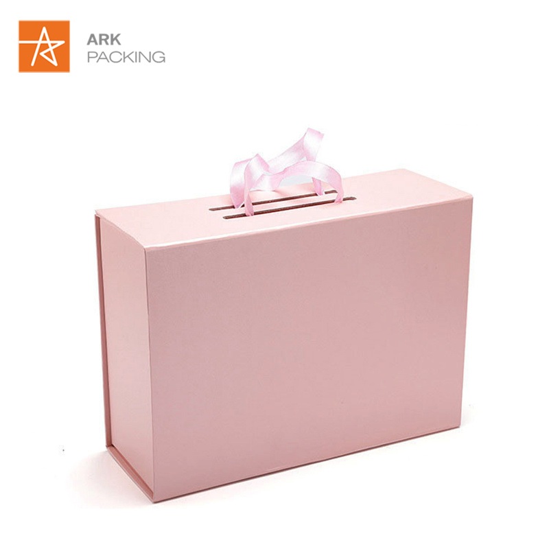 Custom Logo Luxury Cardboard Packaging Box Pink Rigid Paper Gift Box Cosmetic Box with Hand Ribbon Packaging Box Collapsible Folding Box – Rigid Paper Gift Box and Pink Folding Box Packging price