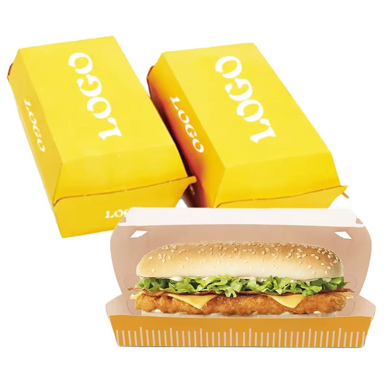 Custom Logo Corrugated Paper Food Grade Fast Food Hot Dog Box Long Clamshell Burger Box Paper Food Container Sandwich Packaging – Burger Box and Paper Burger Box price