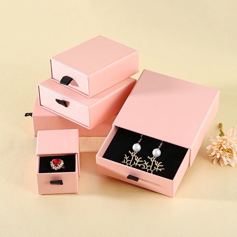 Custom Luxury Wedding Sliding Drawer Gift Paper Boxes Square Pink Jewelry Packaging Box for Ring Necklace Pendant Bracelet – Storage Box and Paper Box price