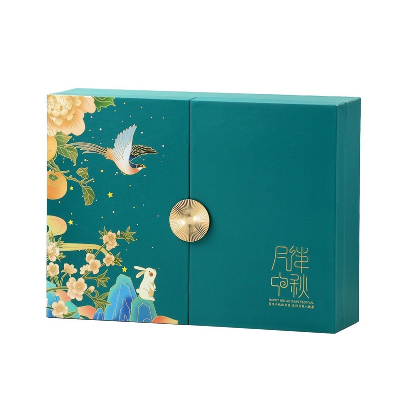 Double Door Cardboard Hot Stamping Moon Festival Gift Packing Box – Fashion Pattern Gift Box and Lid Hinged Base with Extend Flap price