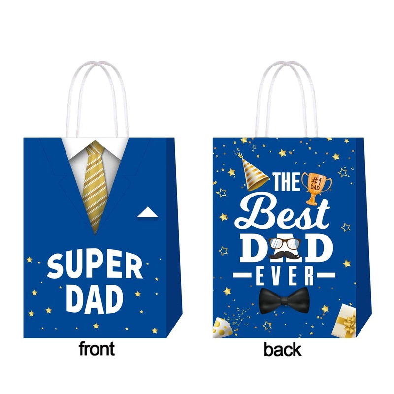 Fathers Day Tie Beard Pattern Double Side Design Party Favors Candy Kraft Paper Bag with Handles for Party – Dads Day Gift Boxes and Dads Day Bakery Boxes price