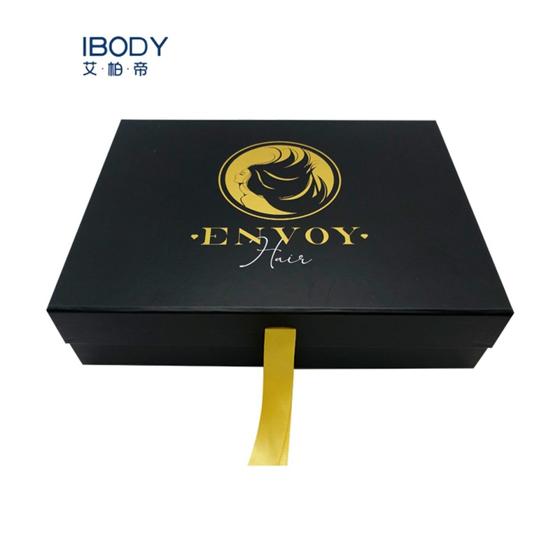 Luxury Black Clothing Packaging Box Hair Extensions Product Magnetic Gift Box with Ribbon – Carboard Box and Paper Box price