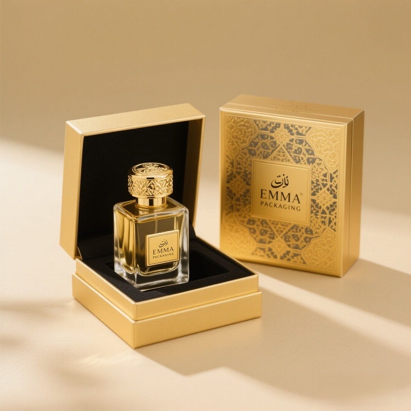 Bespoke Arabic Golden Empty Perfume Box Packaging with Bottle – Arabic Perfume Box and Perfume Box with Bottle price