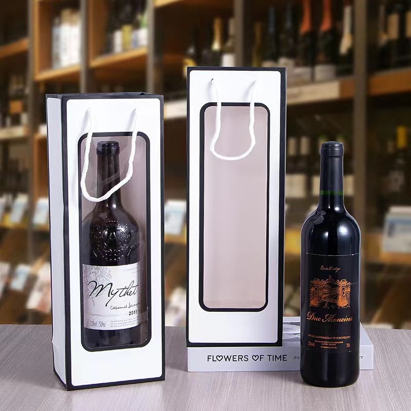 Custom Fashionable Wine Bag Simple Style Hollowed out Pouch Large Capacity Shoulder Bag Classic Leisure Bottle Tote Paper Bag – Box and Packing price