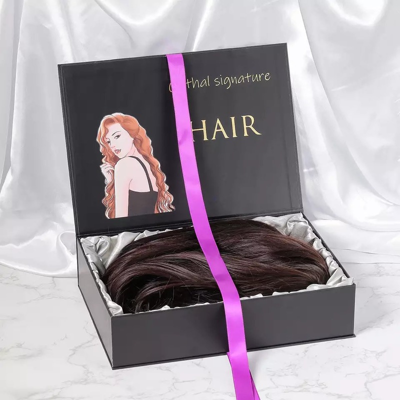 Wholesale Custom Logo Luxury Black Magnetic Wig Paper with Foam Insert Cardboard Box Magetic Packaging Gift Box for Hair Bunch – Folding Package Paper Boxes and Gift Magnetic Box price