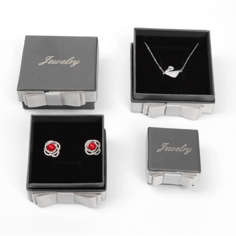 Cheap Custom Logo Grey Bow Cosmetic Jewelry Paper Gift Box – Paper Box and Jewelry Box price