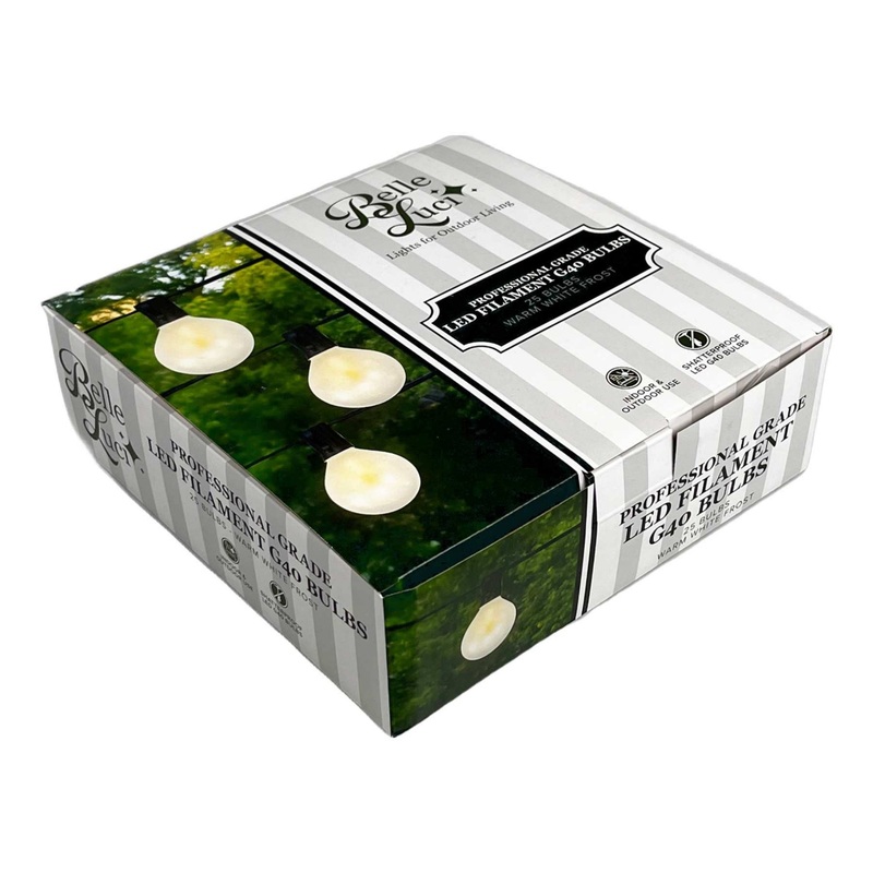 Holiday Bright Lights G40 Indoor/Outdoor Patio Bulbs Single Filament, Warm White Frost, 25 Per Box