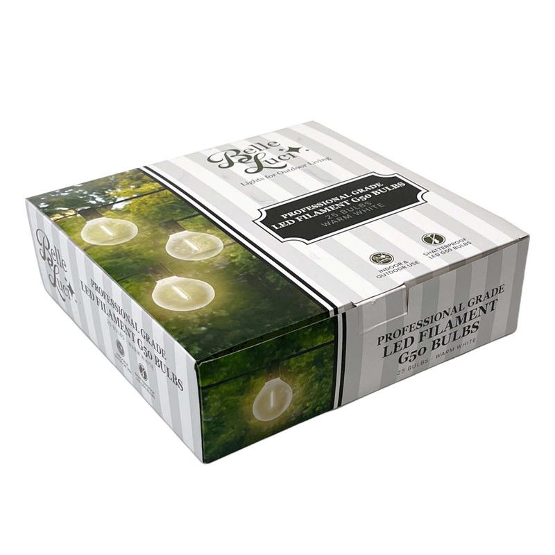 Holiday Bright Lights G50 Indoor/Outdoor Patio Bulbs Single Filament Warm White, 25 Per Box