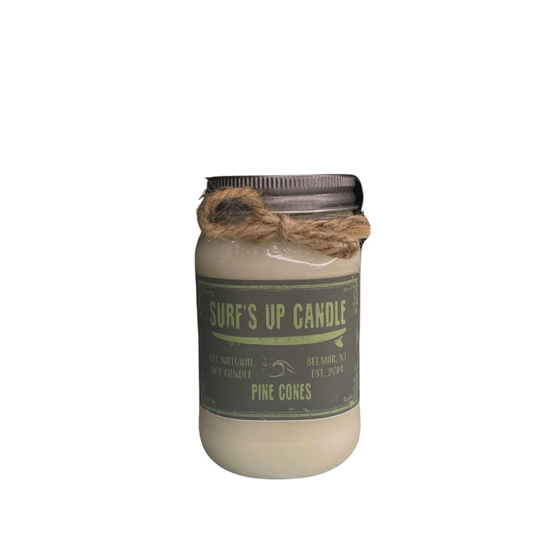 Surfs Up Candle Original Collection Pine Cones Large Mason Jar Scented Candle Green 16Oz
