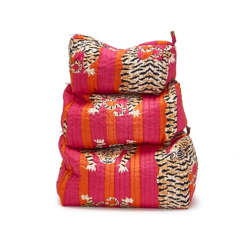 Two’s Company Bold Hand Block Printed Cotton Quilted Cosmetic and Accessory Bags Assorted 3 Sizes