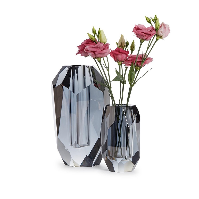 Two’s Company Facets Set Of 2 Smoke Hand-Cut Crystal Glass Vase – Crystal Glass