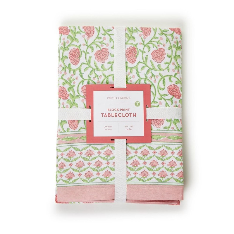 Two’s Company Floral Block Print Table Cloth Assorted 2 Sizes: 60×90 and 60×120 – Cotton