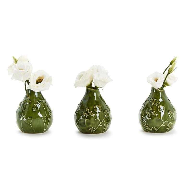 Two’s Company Floral Scape Set of 3 Relief Bud Vase – Ceramic
