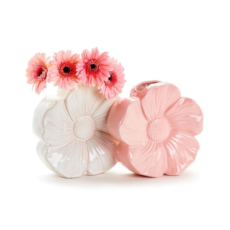 Two’s Company Flower Shaped Vase Assorted 2 Colors: Pink and White – Ceramic