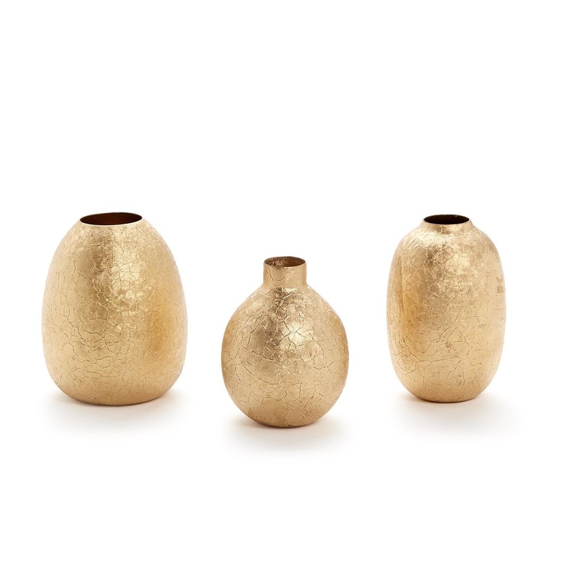 Two’s Company Golden Texture Set Of 3 Golden Vases Includes 3 Shapes – Iron