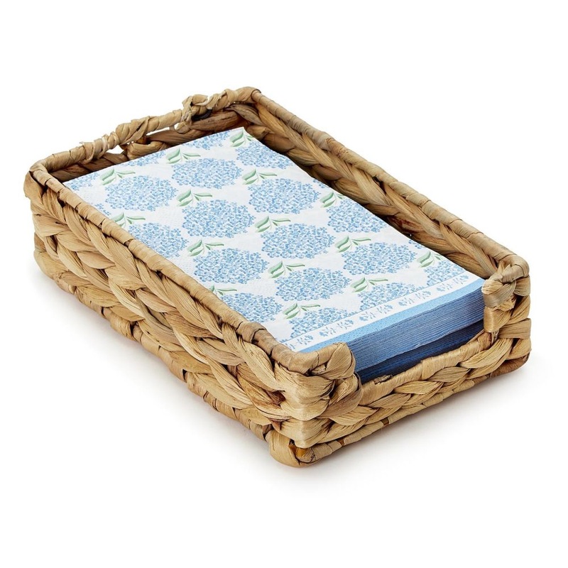 Two’s Company Hand-Crafted Fish Bone Weave Guest Napkin / Utensil Holder – Water Hyacinth/Iron