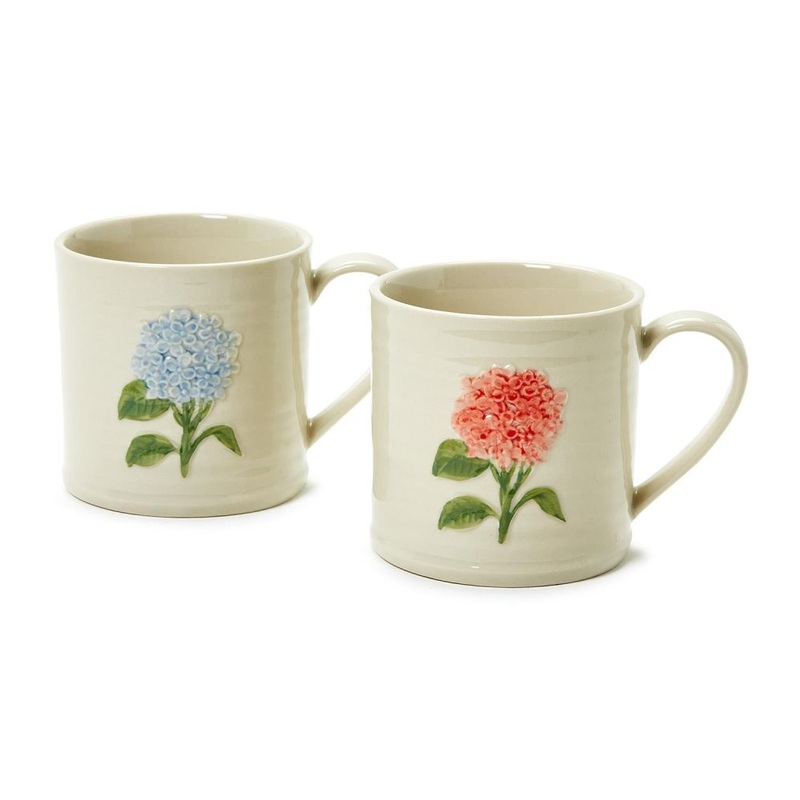 Two’s Company Hydrangea Mug with Embossed Hand-Painted Flower Assorted 2 Colors