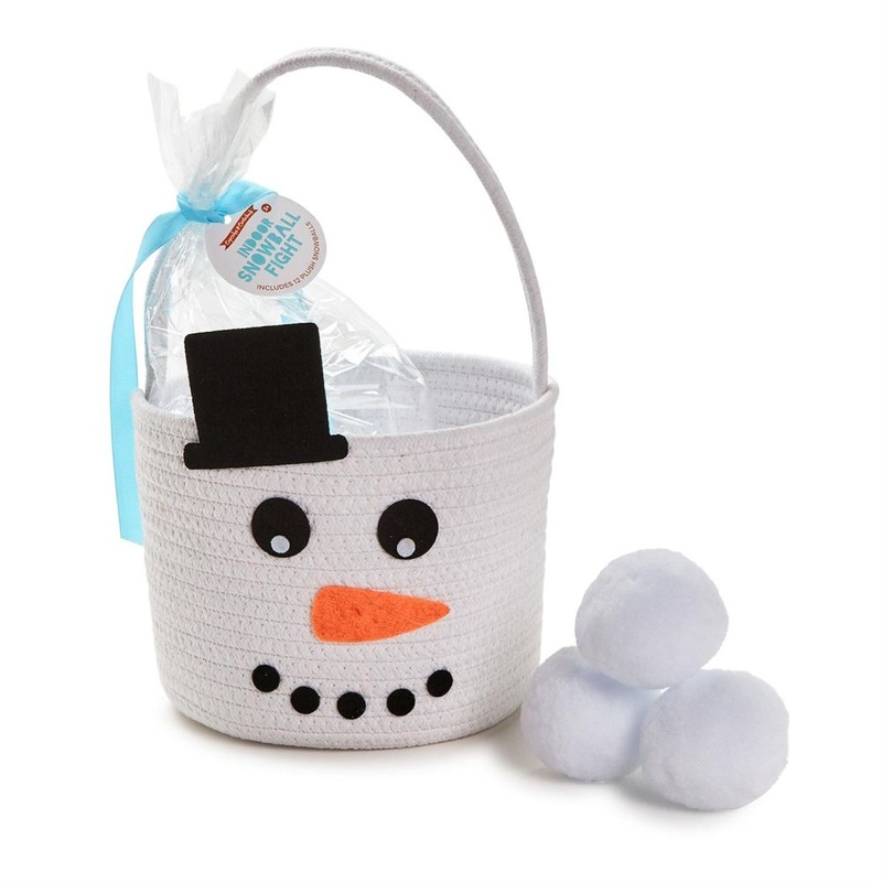 Two’s Company Indoor Snowball Fight Set In Hand-Crafted Snowman Basket and 12 Plush Snowballs