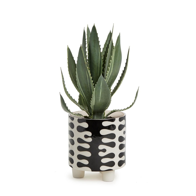 Two’s Company Jigsaw Black and White Footed Planter/Cachepot – Ceramic