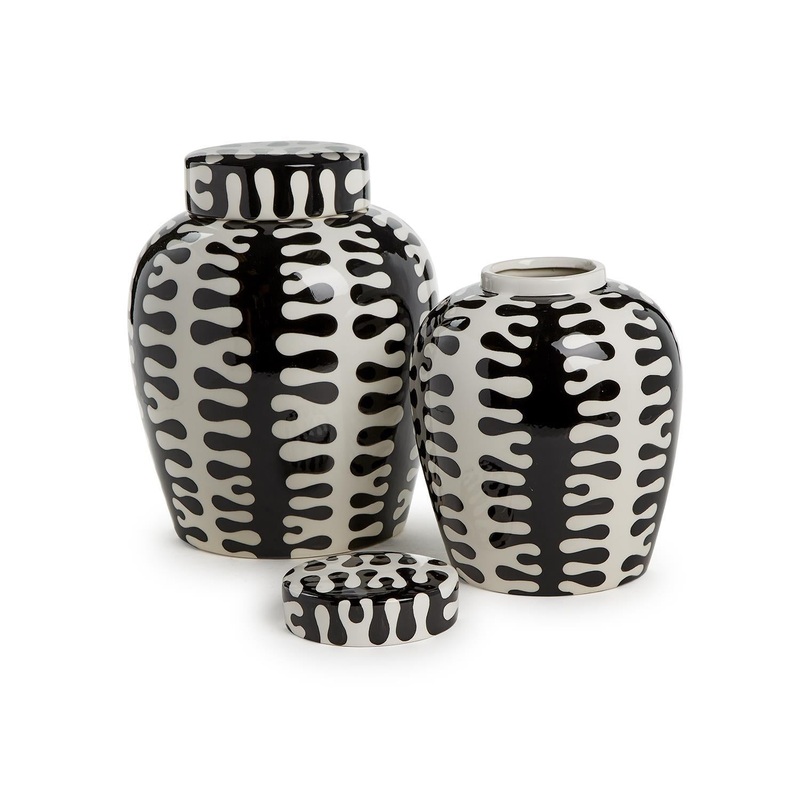 Two’s Company Jigsaw Set Of 2 Black and White Covered Jar – Ceramic