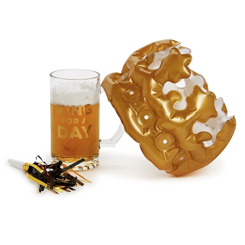 Two’s Company King For A Day Beer Mug w/ Inflatable Royal Crown and Noise Maker